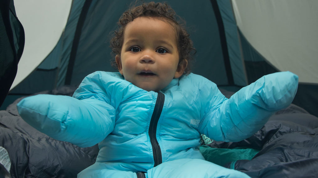 Warm Happy Baby in Sky Blue Little Mo Sleeping Bag - Morrison Outdoors