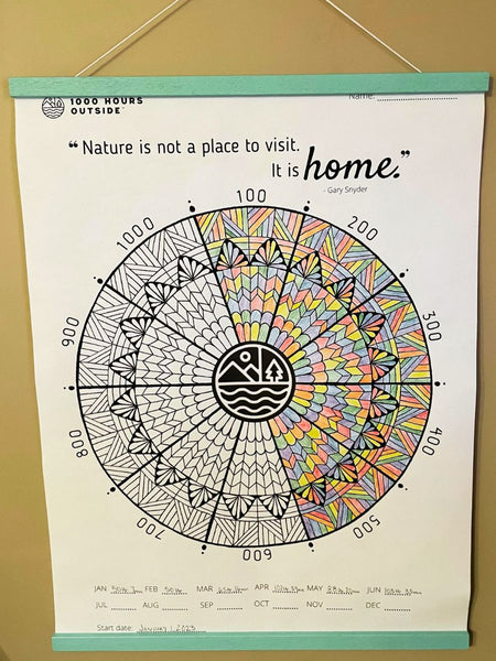 A tracking chart half filled in for the 1000 Hour Outside Challenge