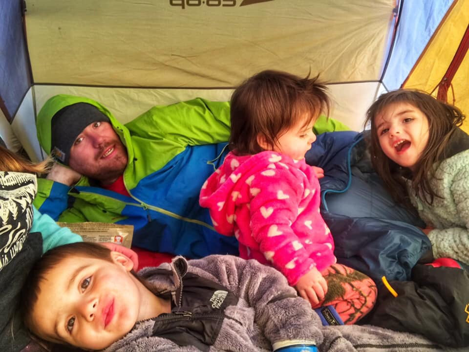 getting cozy in the tent